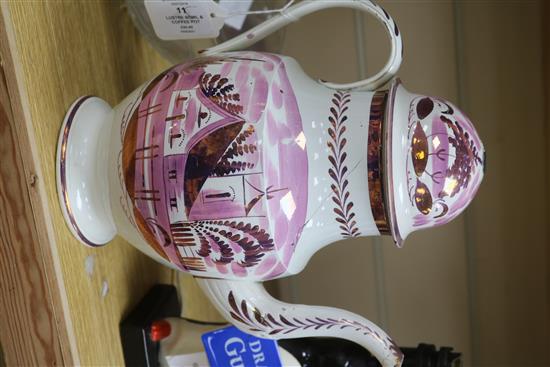 A Sunderland lustre bowl and coffee pot (the latter a.f.) basin diameter 39cm pot height 28cm